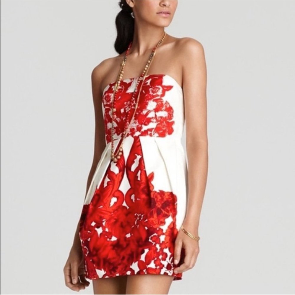 TIB Rococo floral silk strapless dress